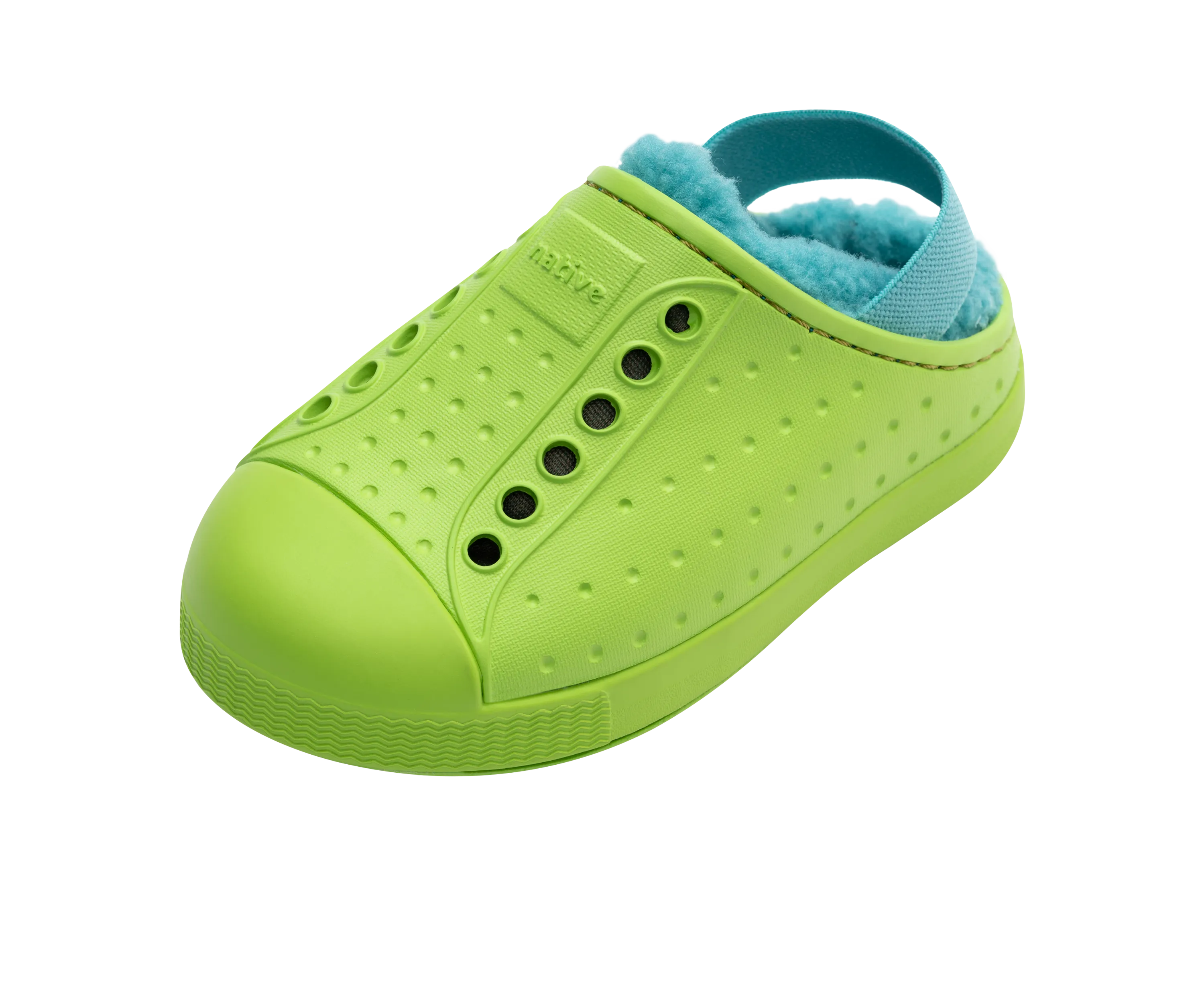 Native Jefferson Cozy Kids Shoes - Snap Green / Maui Blue