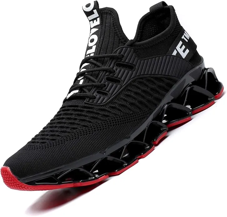 New Chopben Men's Running Shoes Blade Non Slip Fashion Sneakers Breathable Mesh Soft Sole Casual Athletic Walking Shoes Black/Red Sz 6.5 Retail $60 