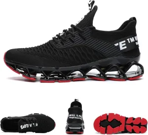 New Chopben Men's Running Shoes Blade Non Slip Fashion Sneakers Breathable Mesh Soft Sole Casual Athletic Walking Shoes Black/Red Sz 6.5 Retail $60 