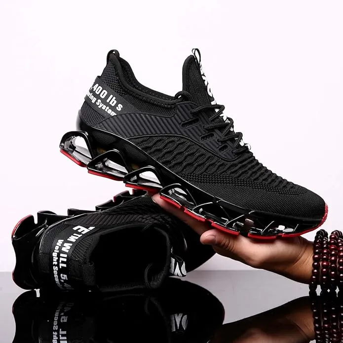 New Chopben Men's Running Shoes Blade Non Slip Fashion Sneakers Breathable Mesh Soft Sole Casual Athletic Walking Shoes Black/Red Sz 6.5 Retail $60 