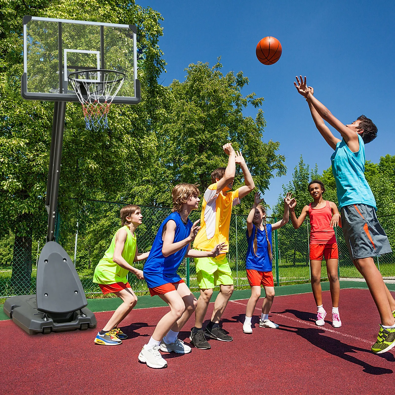 Outdoor Height Adjustable 7.5 to 10ft Basketball Hoop 44 Inch Backboard Portable Basketball Goal System with Stable Base and Wheels