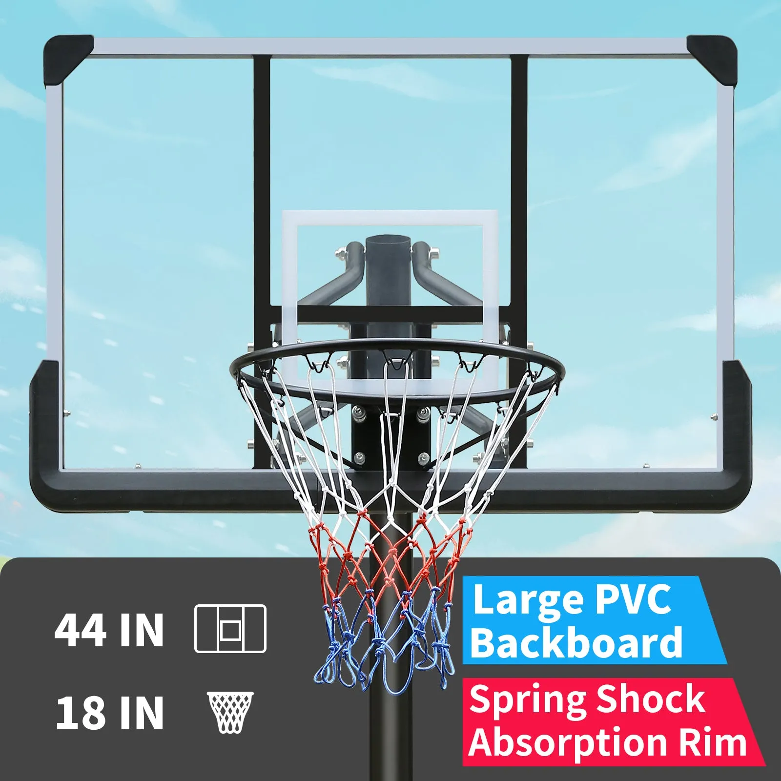 Outdoor Height Adjustable 7.5 to 10ft Basketball Hoop 44 Inch Backboard Portable Basketball Goal System with Stable Base and Wheels