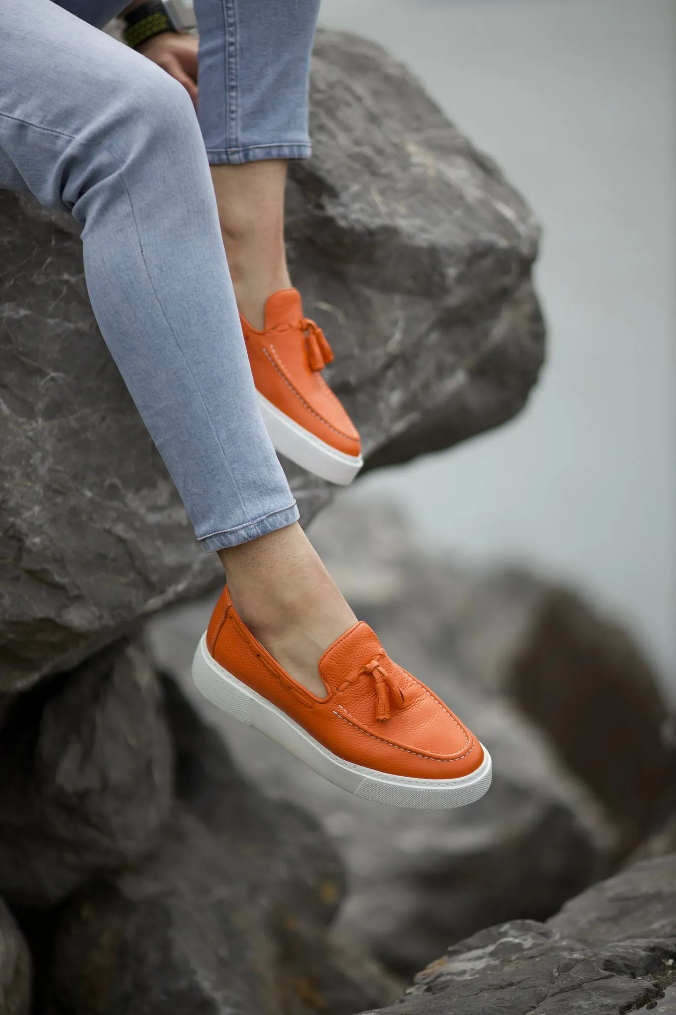 Prince Tassel Detail Leather Orange Shoes