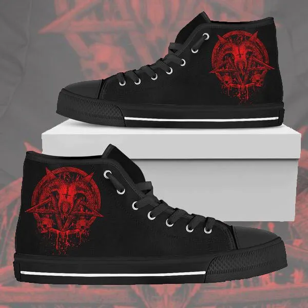 Red Brutal Baphomet Men's High Tops