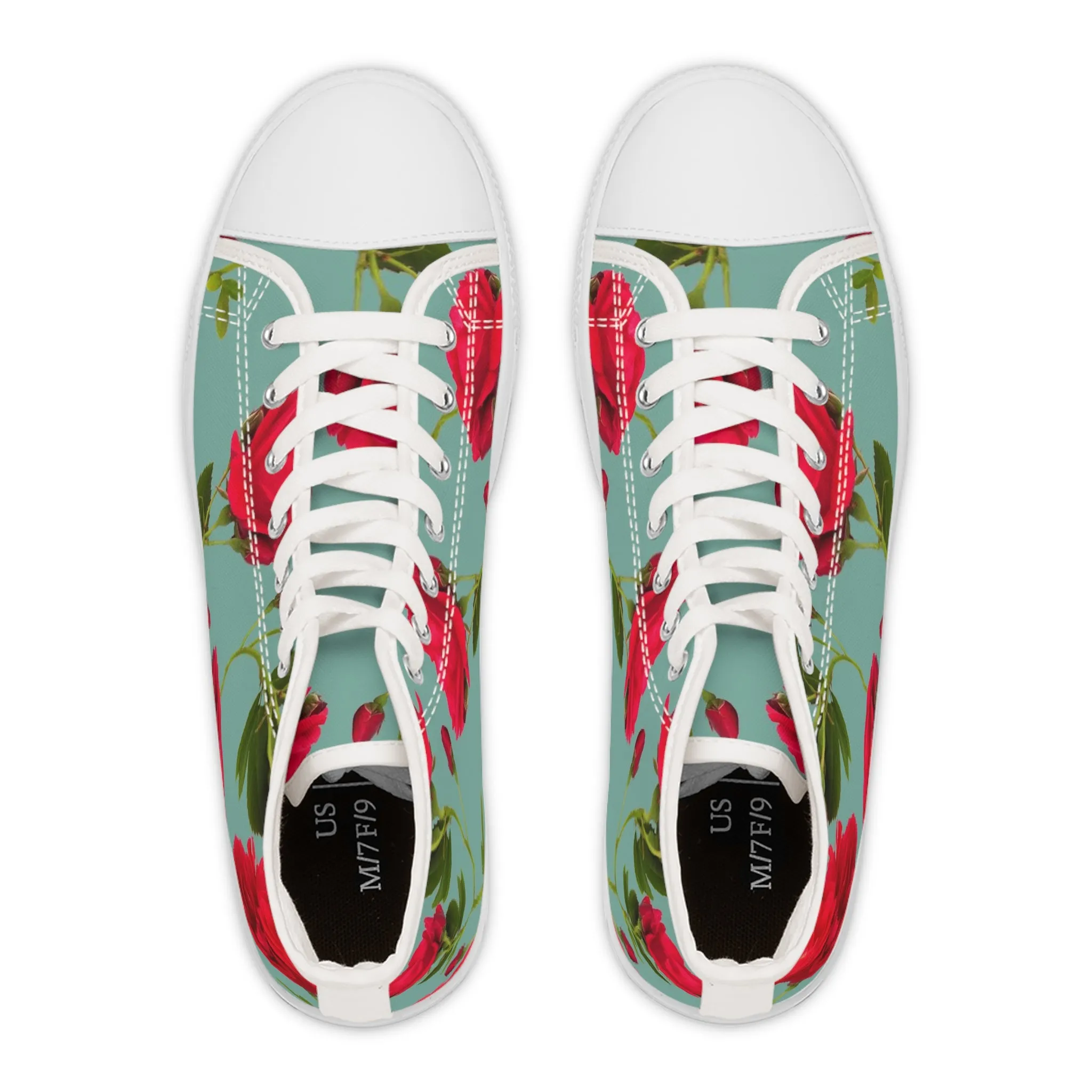 Red Flowers and blue - Inovax Women's Hight Top Sneakers