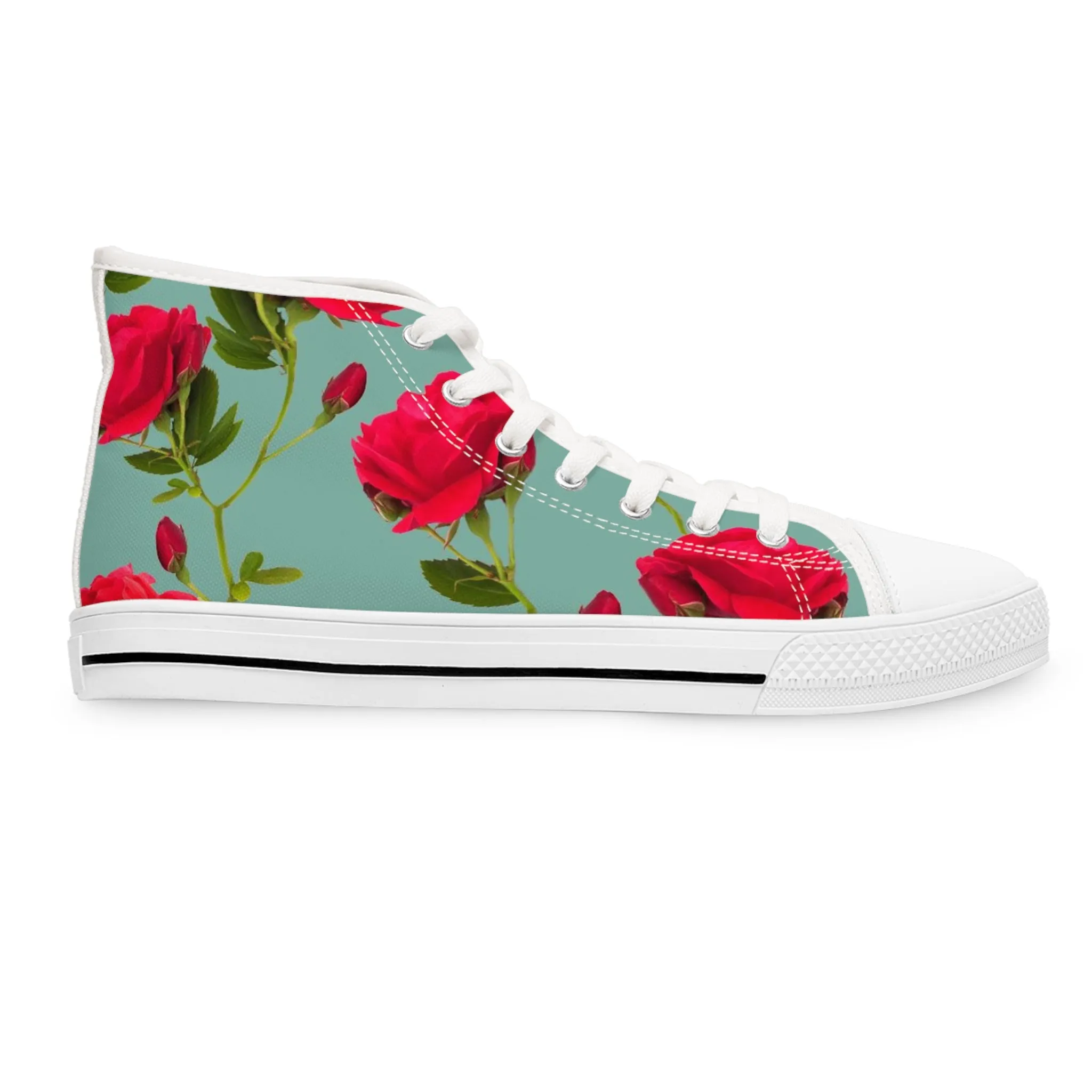 Red Flowers and blue - Inovax Women's Hight Top Sneakers