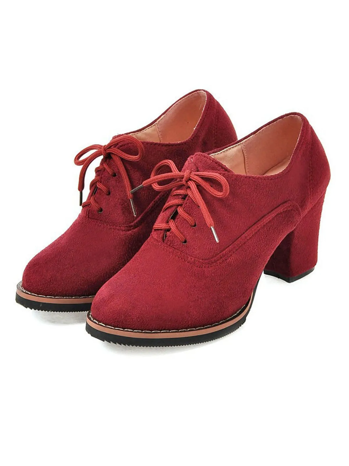 Retro Solid Lace-up Thick Heel Shoes