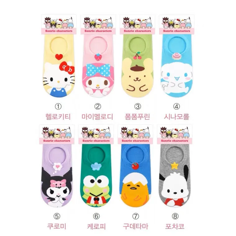 Sanrio Korea Low Cut Socks | Hello Kitty My Melody Kuromi Cinnamoroll Pompompurin Pochacco KeroKeroKeroppi Gudetama - Anti-off Female Socks