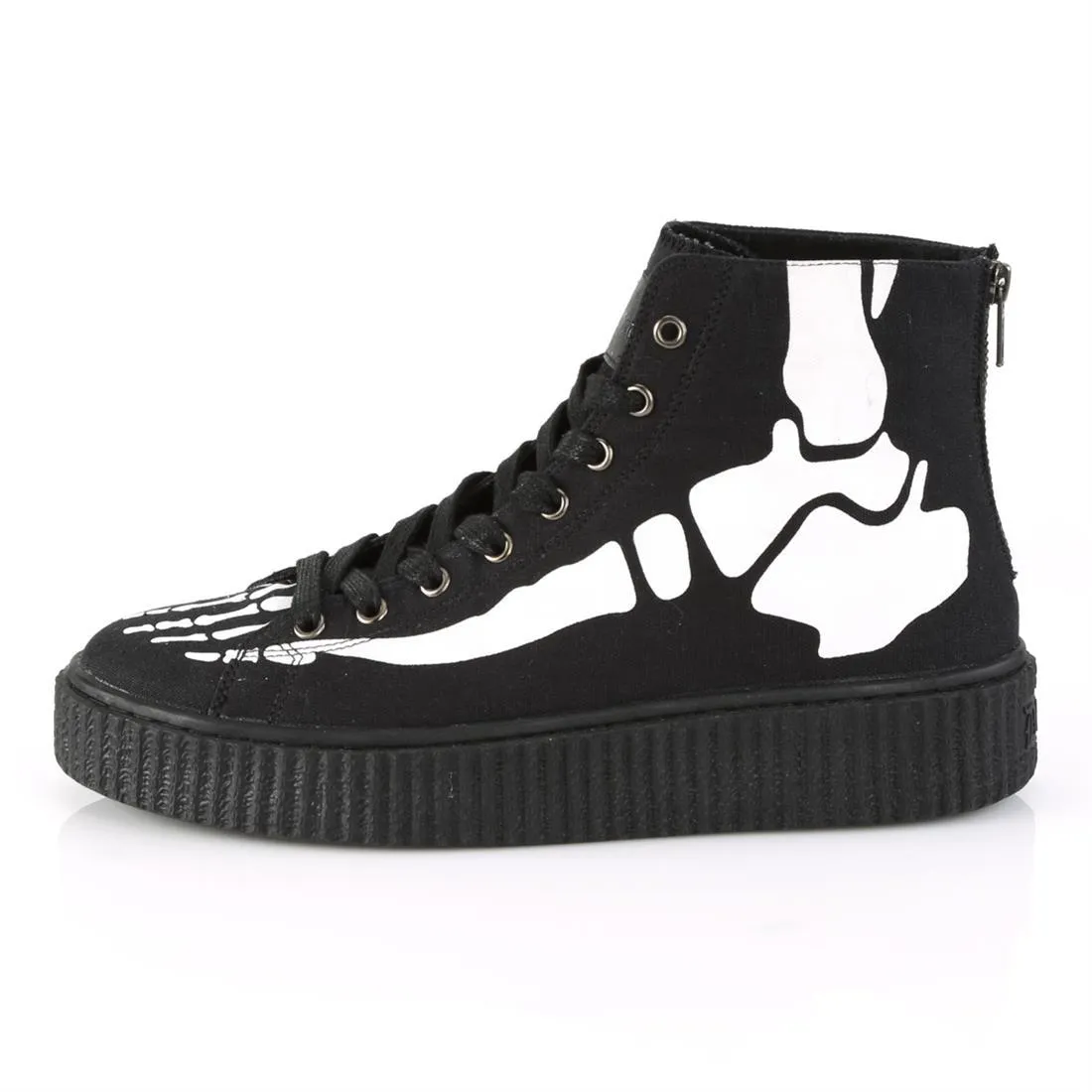 Sneeker-252 Black Canvas Hi-Top Sneaker Platform Creeper Shoe w/ X-Ray Bone Print