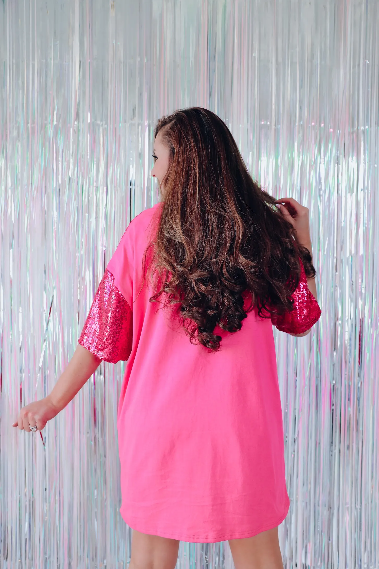 Stellar Style Sequin T-shirt Dress - Pink