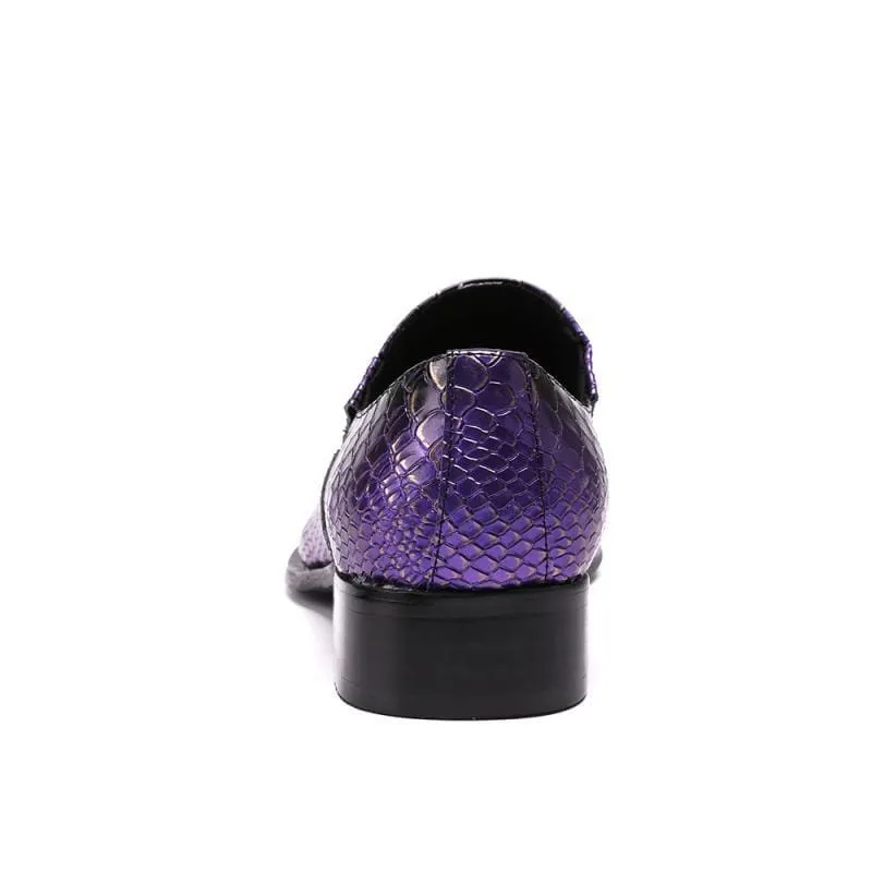 Stylish Purple Leather Crocodile Design Shoes with Metal Toe Caps