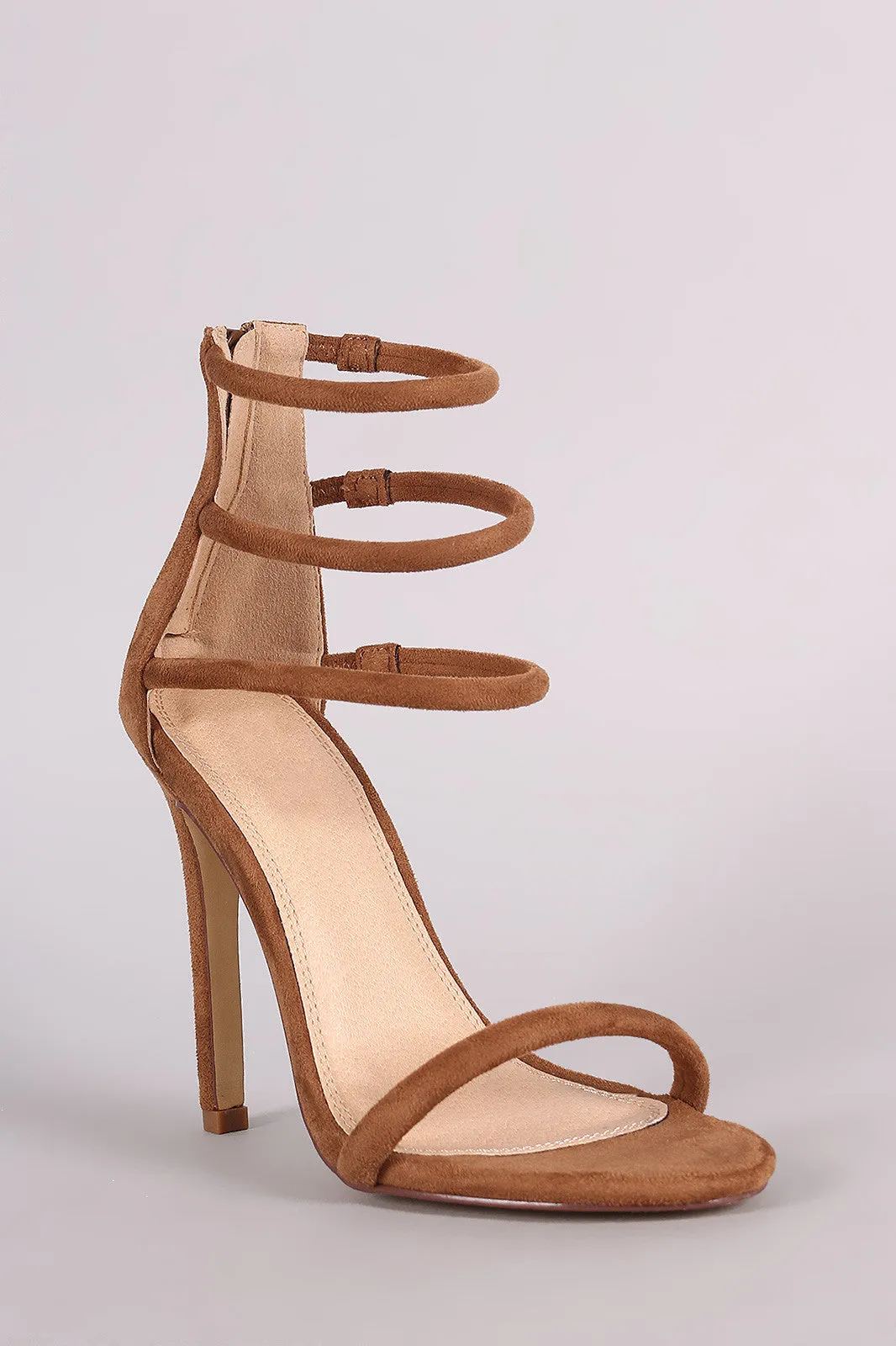 Suede Triple Ankle Strap Single Sole Heel