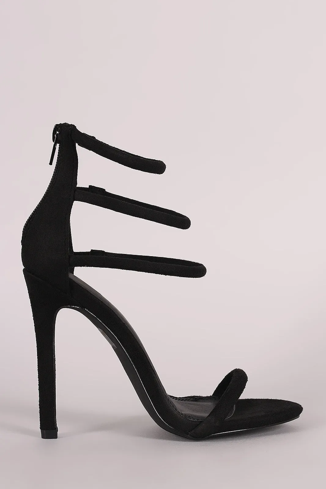 Suede Triple Ankle Strap Single Sole Heel