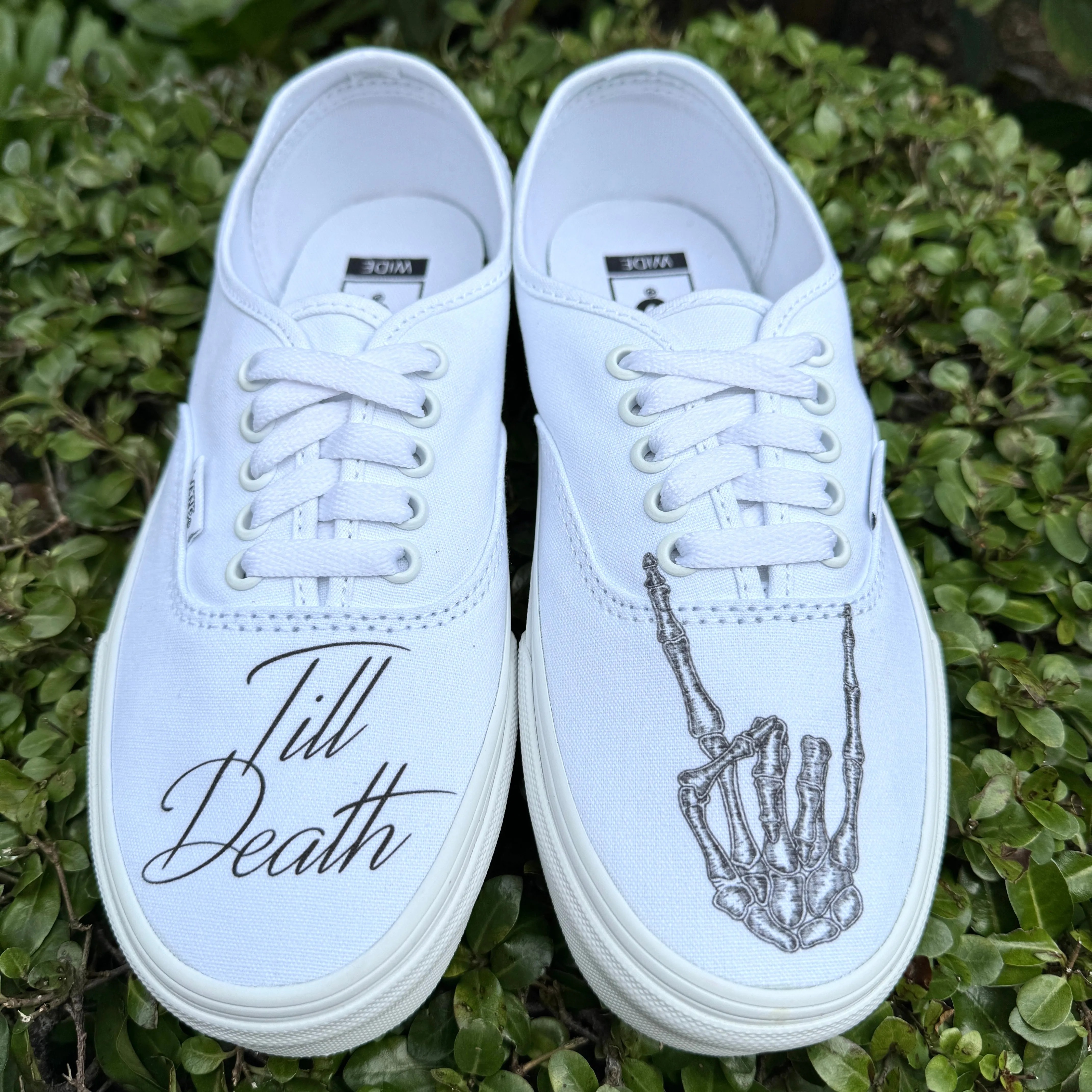 Till Death Custom Wedding White Vans Authentic Shoes for Women and Men