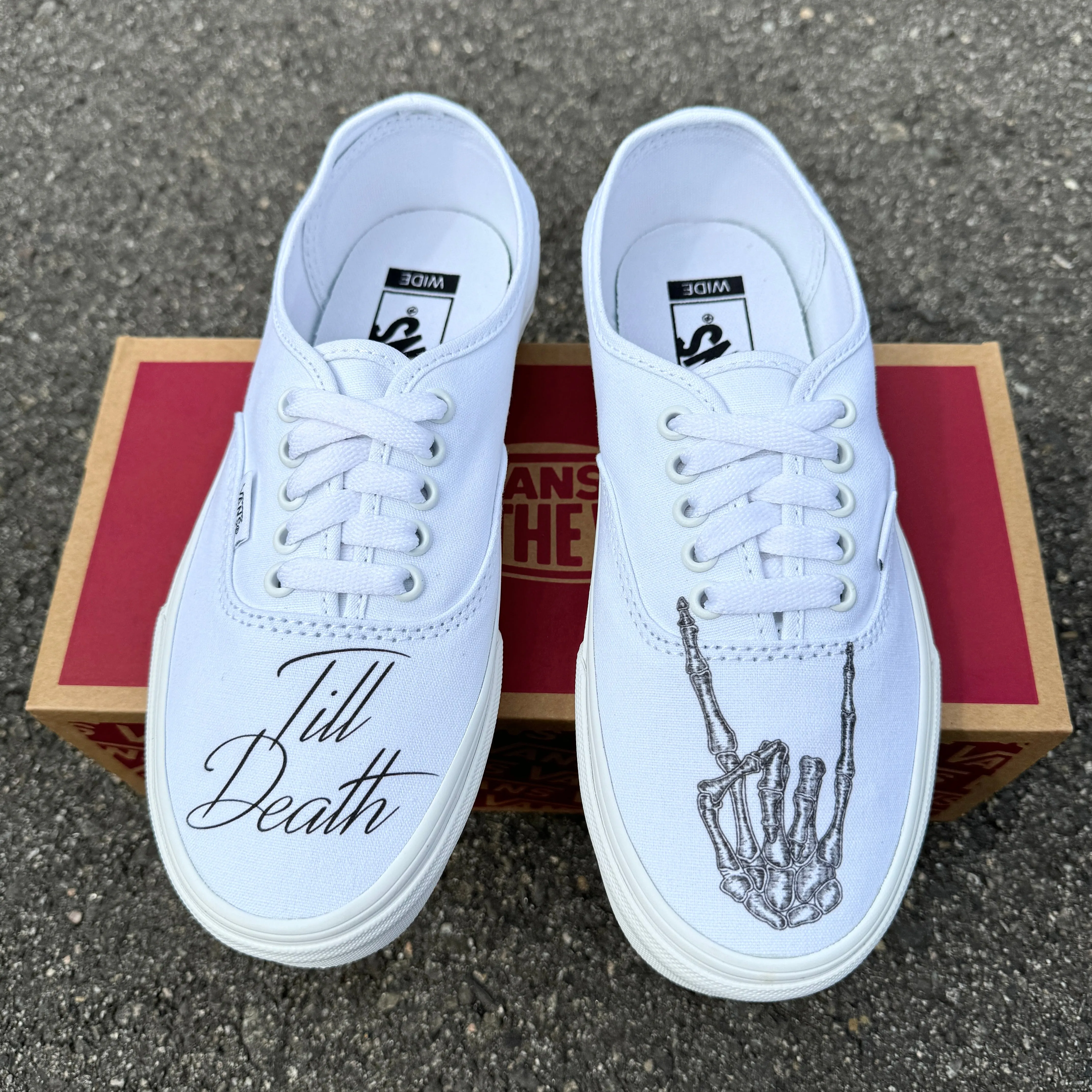 Till Death Custom Wedding White Vans Authentic Shoes for Women and Men