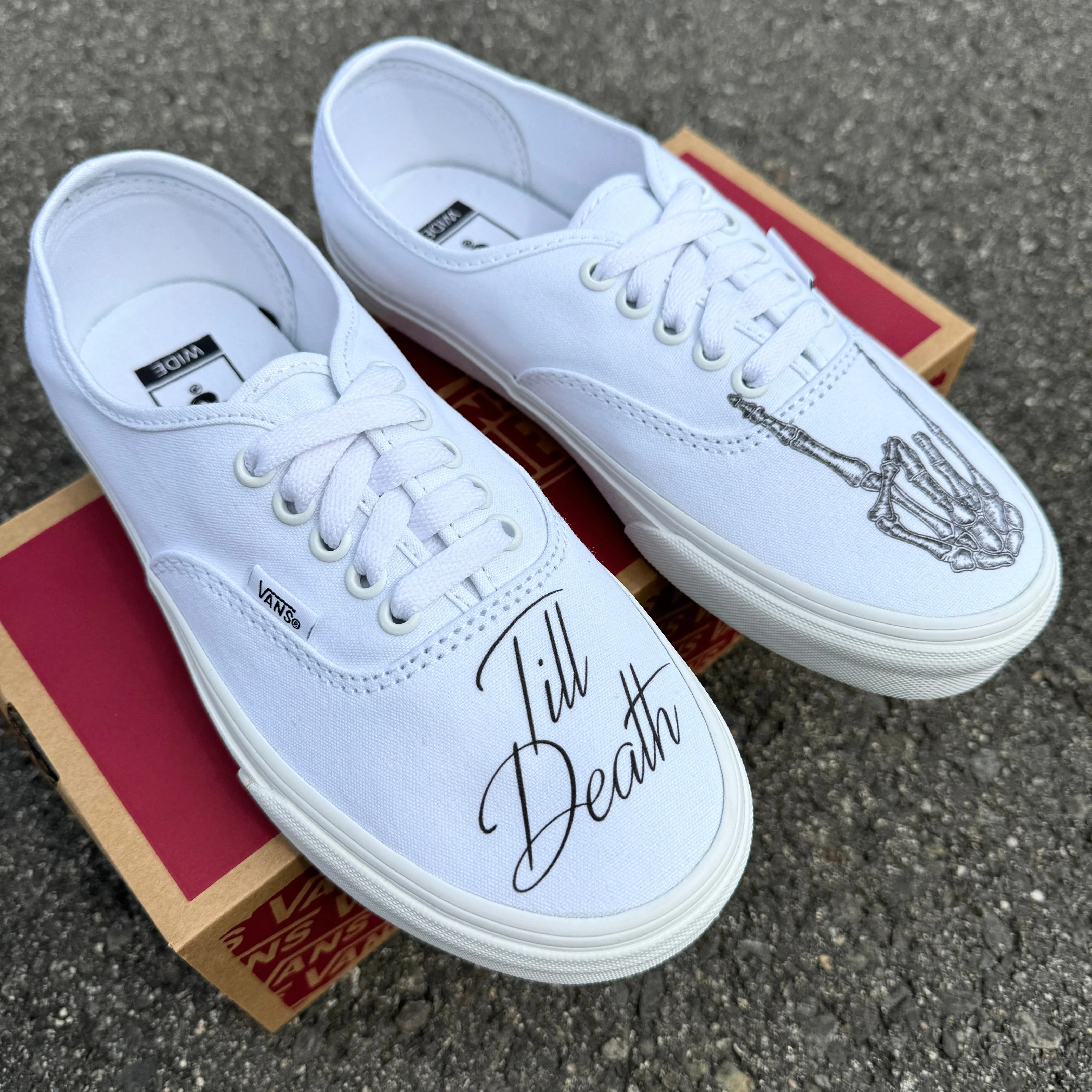 Till Death Custom Wedding White Vans Authentic Shoes for Women and Men