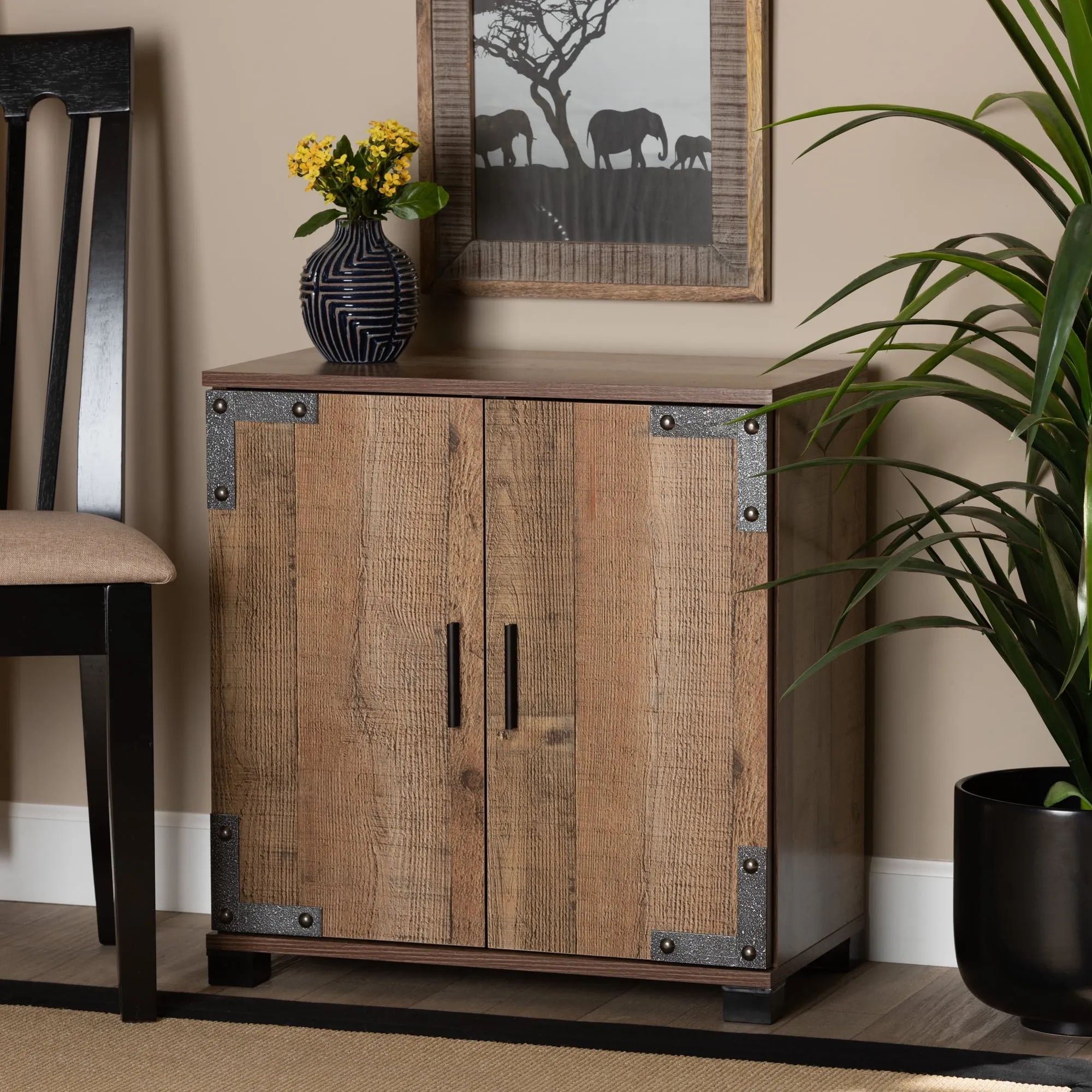 timeless Cyrille Modern and Contemporary Farmhouse Rustic Finished Wood 2-Door Shoe Cabinet