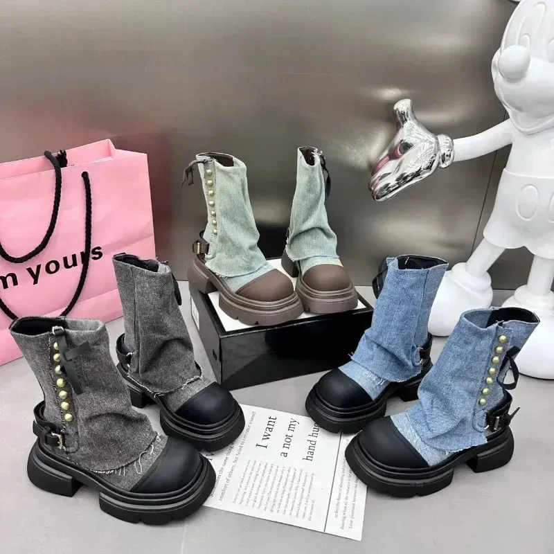 Uniwim Comemore  Summer Flats Ankle Cowboy Chelsea Boots Winter Fad Platform Gladiator Goth Shoes 2024 Chunky Motorcycle Women cowboy