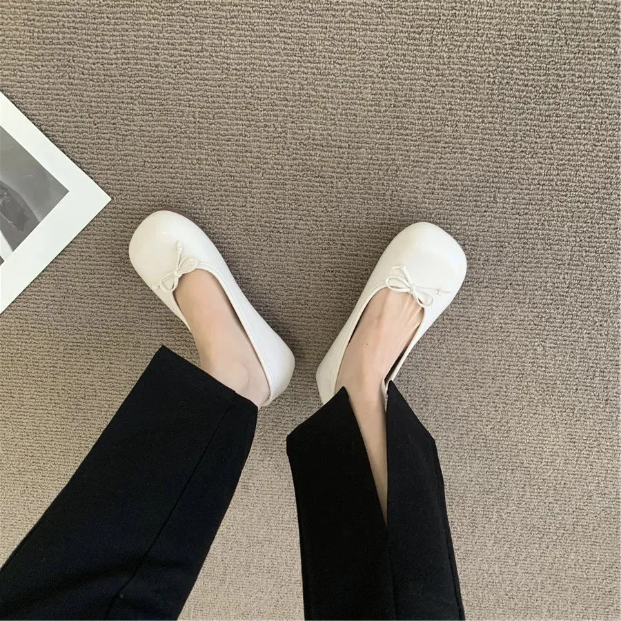 Uniwim New Spring Summer Flat Ballet Shoes Women's Mary Jane Shoes Ballet Flats Women Bowknot Silver Flat Single Shoes Zapatos De Mujer