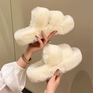 Uniwim Winter Fluffy Slippers Women 2024 New House Home Fur Slippers For Women Flat Platform Cozy Fuzzy Indoor Shoes Korean Slides