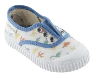 Victoria Boy's and Girl's Dinosaur Slip-On Canvas Sneakers, Azul