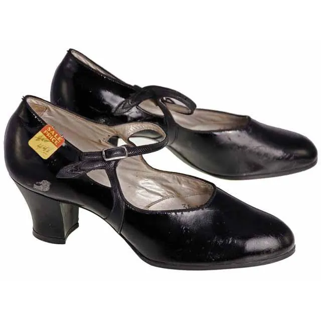 Vintage Black Mary Jane Style Heels Patent Leather Shoes 1920 NIB  EU36 US 6