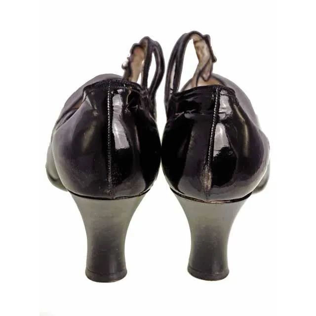 Vintage Black Mary Janes Style Heels Patent Leather Shoes 1920 NIB#18 Sizes 6 and 6.5