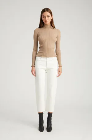 White Leather 5 Pocket Straight Leg Pants