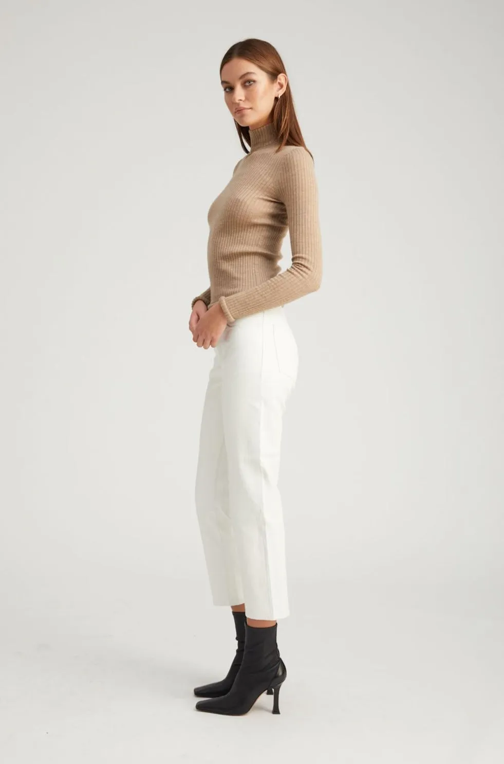 White Leather 5 Pocket Straight Leg Pants