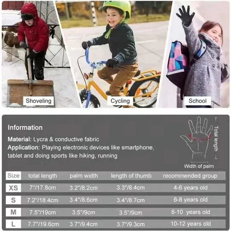 Winter Children Bicycle Riding Gloves Warm Non-slip Waterproof Touch Screen Outdoor Sport Bike Cycling Skiing Full-finger Gloves