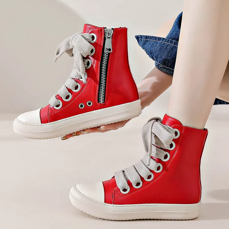 Women Lace-up Side Zip High Top Skate Shoes Sneakers