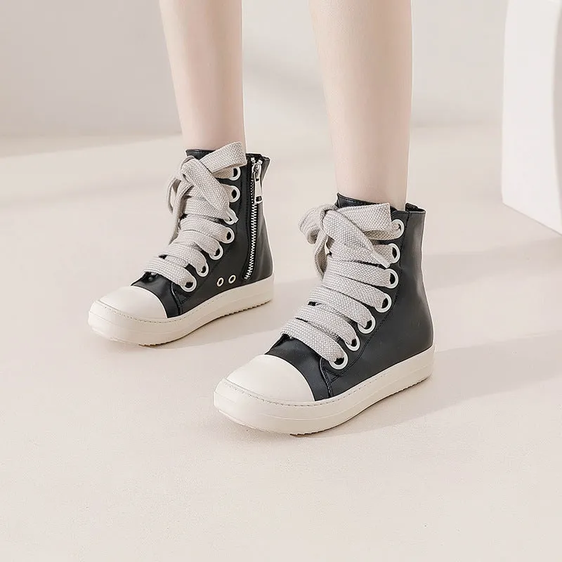 Women Lace-up Side Zip High Top Skate Shoes Sneakers