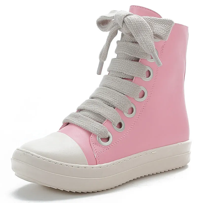 Women Lace-up Side Zip High Top Skate Shoes Sneakers