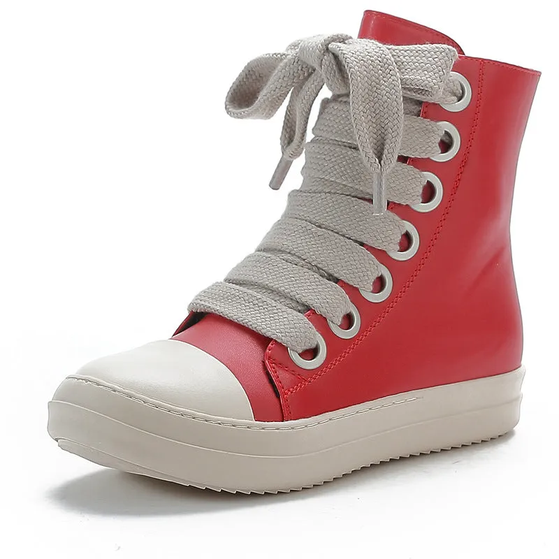 Women Lace-up Side Zip High Top Skate Shoes Sneakers