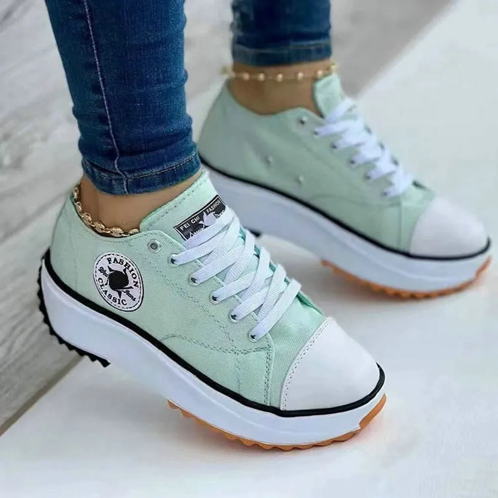 Women Pattern Canvas Sneakers Women Casual Shoes 2022 Women Sneakers Shoes Flat Lace-Up Zapatillas Mujer Chaussure Femme