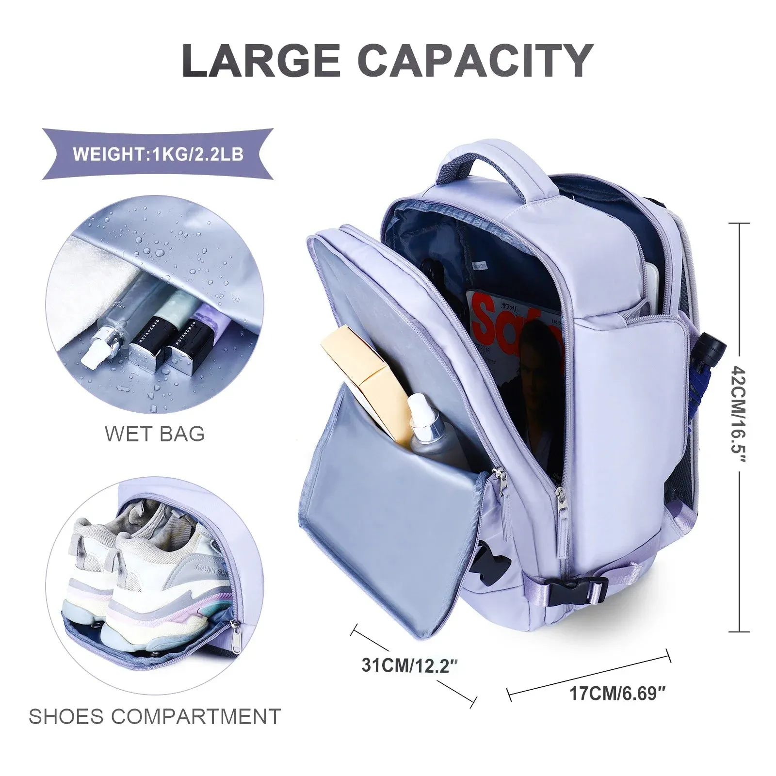 Women Travel Backpack Airplane Large Capacity Multi-Function Luggage Lightweight Waterproof Women's Casual Bag Notebook Bagpacks