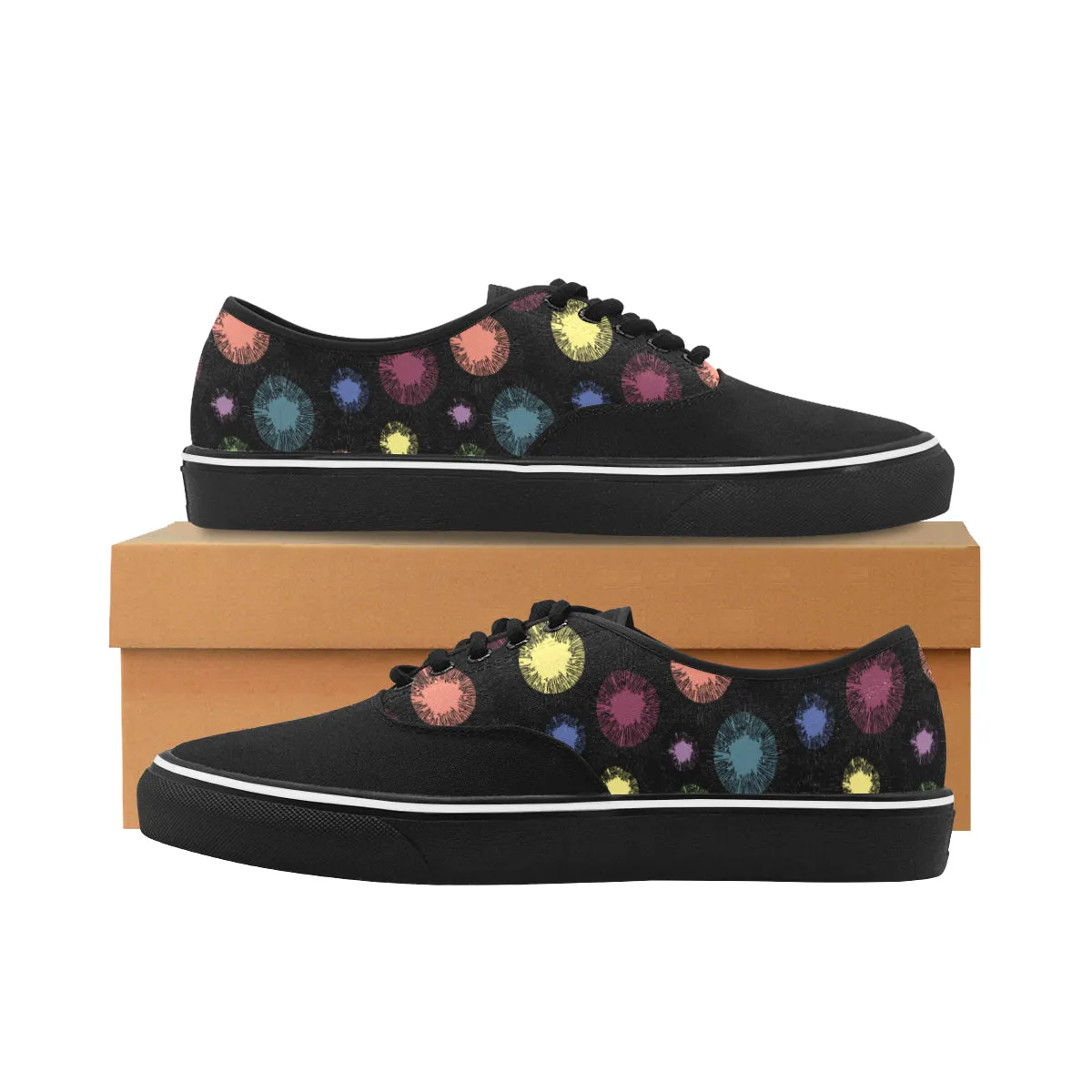 Women's Atomic Black Polka Print Canvas Low Top Shoes