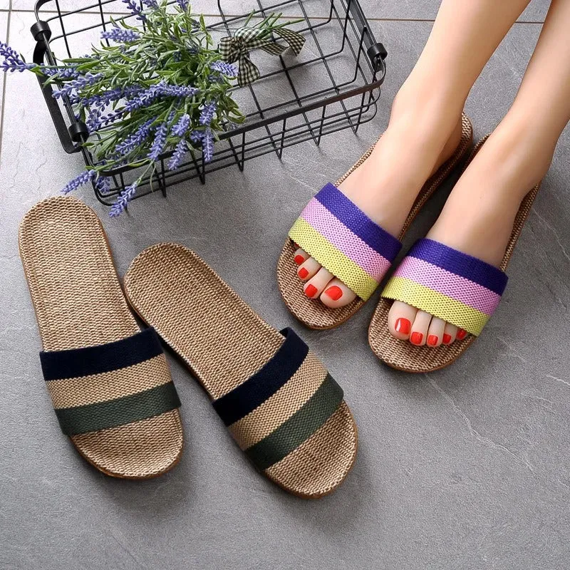 Women's Color Block Striped Pattern Summer Slippers