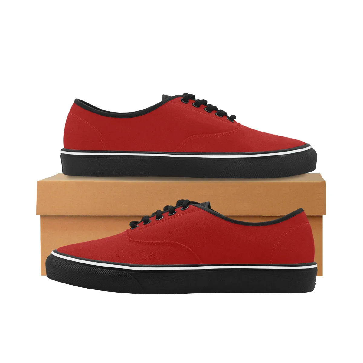 Women's Flaming Red Solids Print Low Top Canvas Shoes