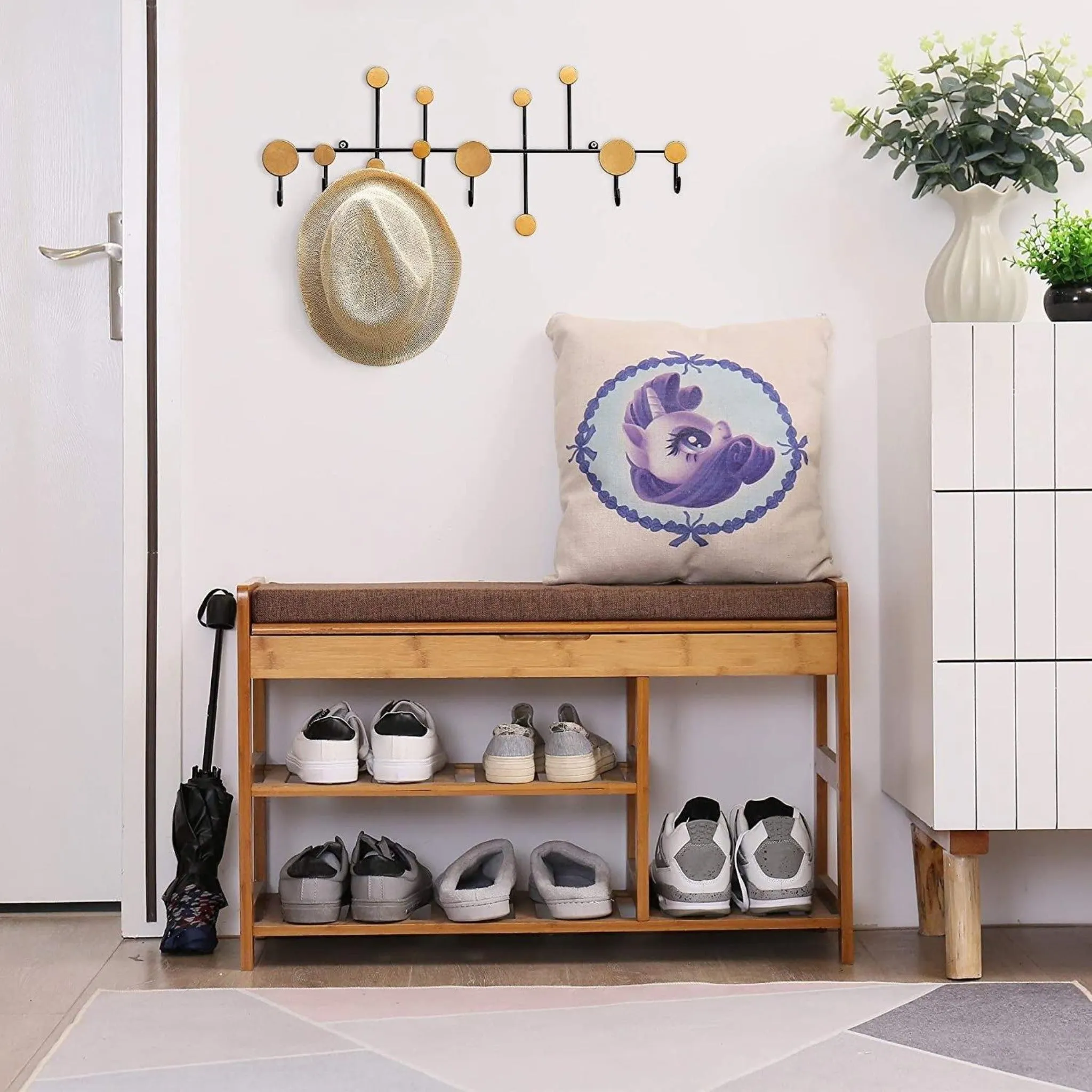 Wooden Twist Entryway 3-Tier Organizer Shoe Rack Bench for Boots