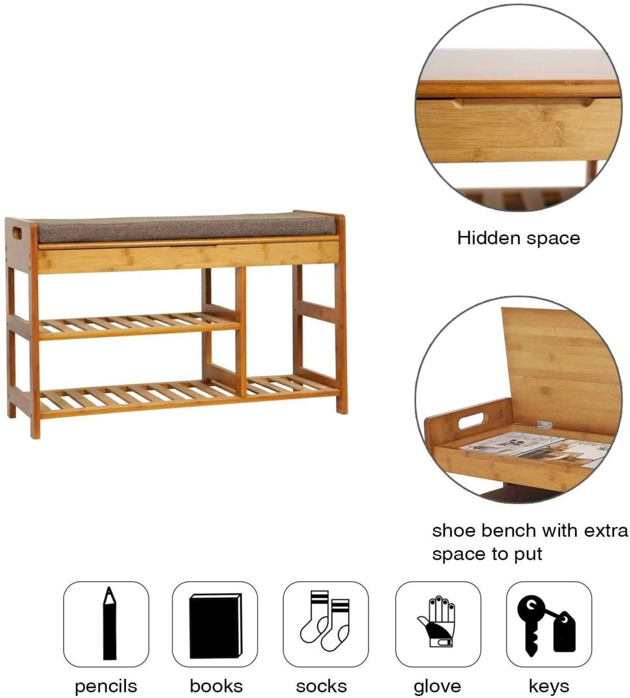 Wooden Twist Entryway 3-Tier Organizer Shoe Rack Bench for Boots