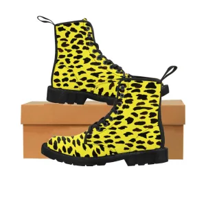 Yellow Cheetah Print Men Hiker Boots, Animal Print Best Designer Men's Canvas Boots Shoes (US Size: 7-10.5)