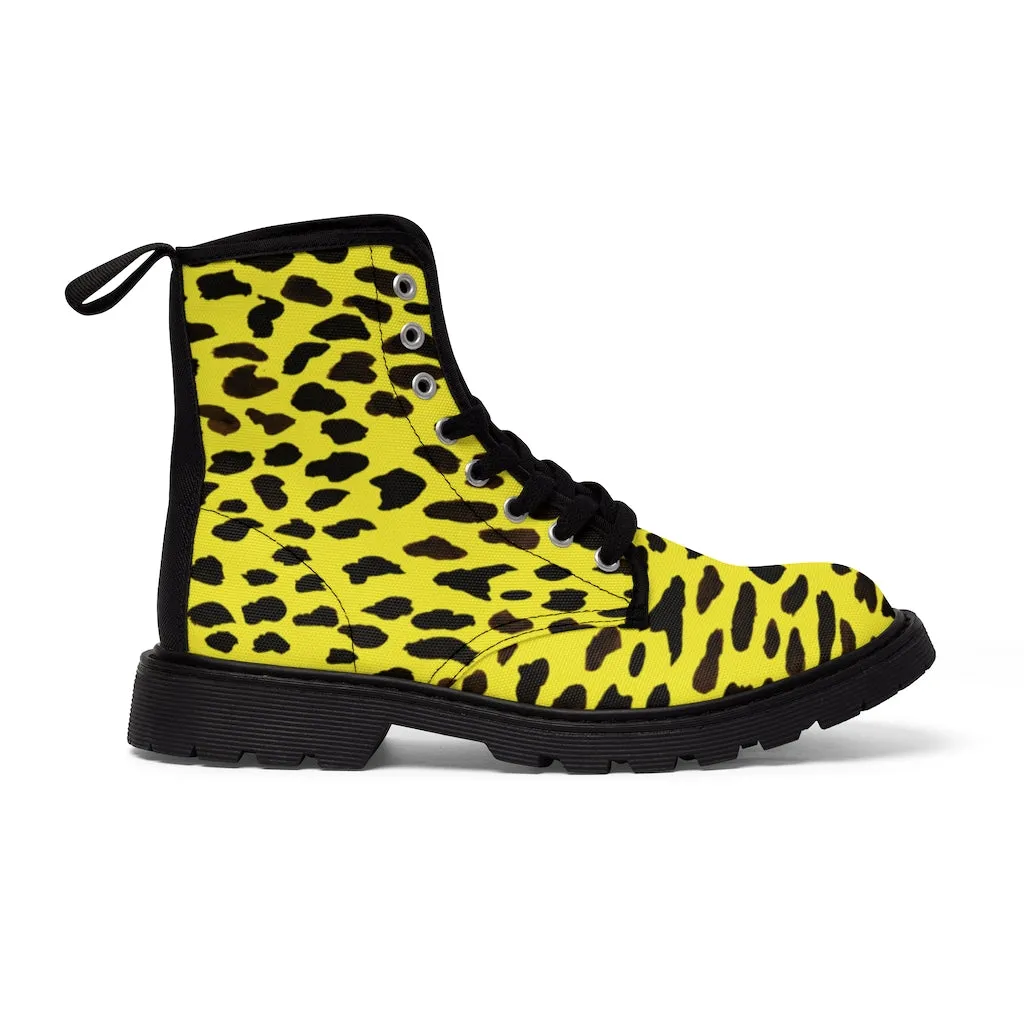 Yellow Cheetah Print Men Hiker Boots, Animal Print Best Designer Men's Canvas Boots Shoes (US Size: 7-10.5)