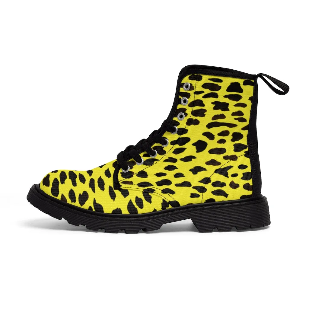 Yellow Cheetah Print Men Hiker Boots, Animal Print Best Designer Men's Canvas Boots Shoes (US Size: 7-10.5)