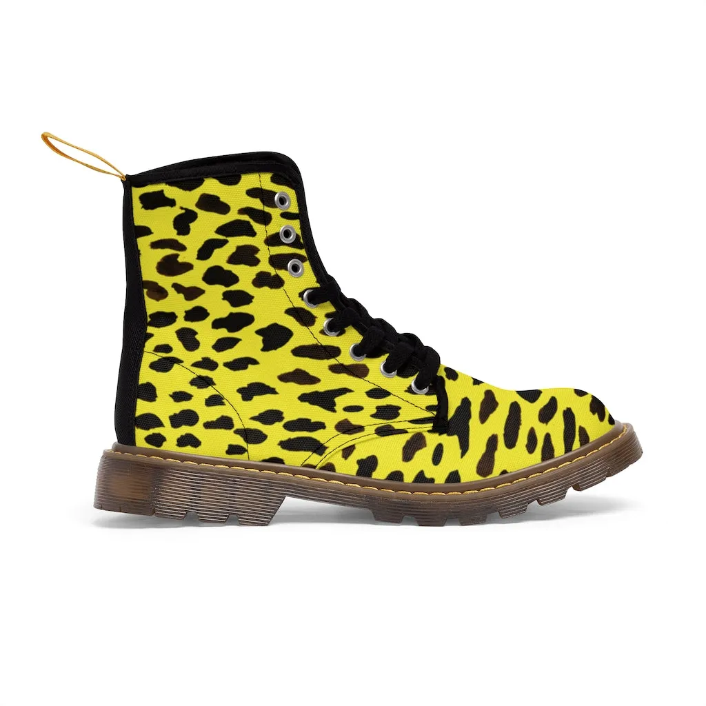 Yellow Cheetah Print Men Hiker Boots, Animal Print Best Designer Men's Canvas Boots Shoes (US Size: 7-10.5)