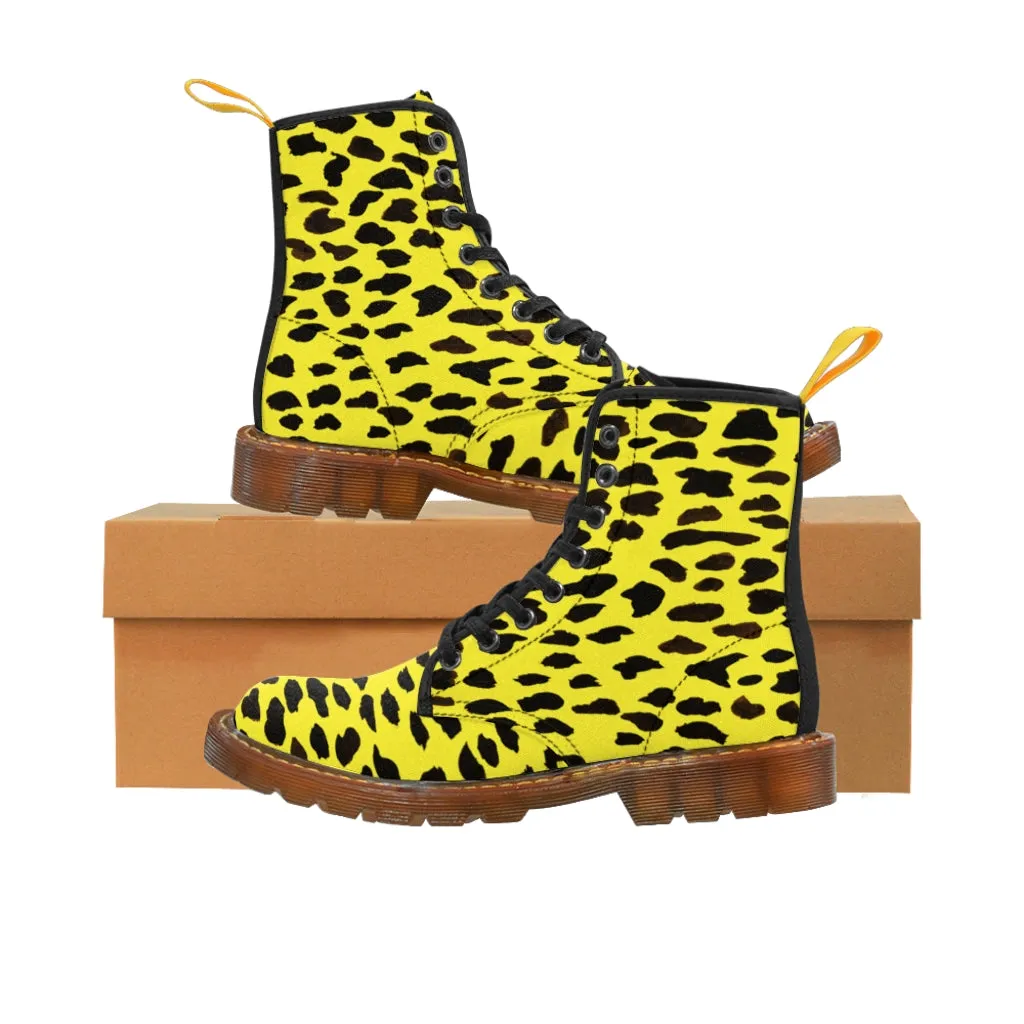 Yellow Cheetah Print Men Hiker Boots, Animal Print Best Designer Men's Canvas Boots Shoes (US Size: 7-10.5)