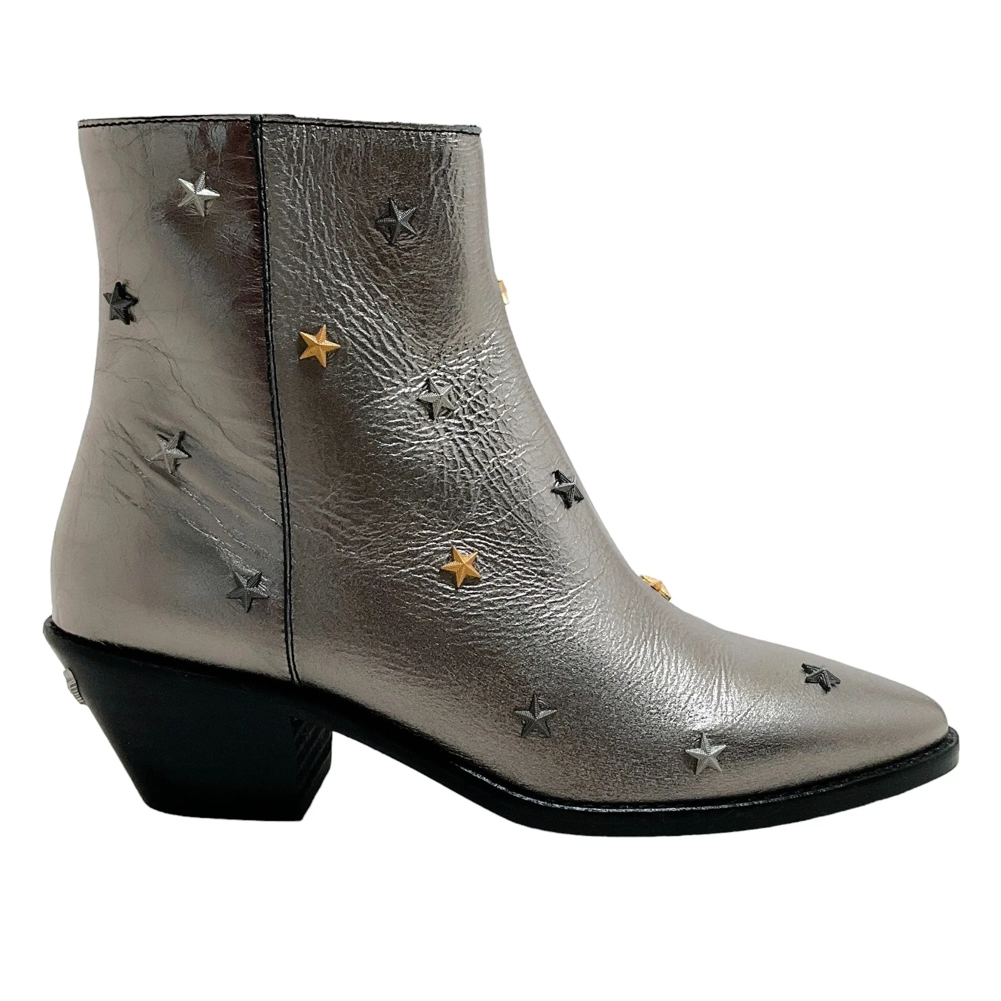 Zadig & Voltaire Silver Metallic Booties with Star Studs